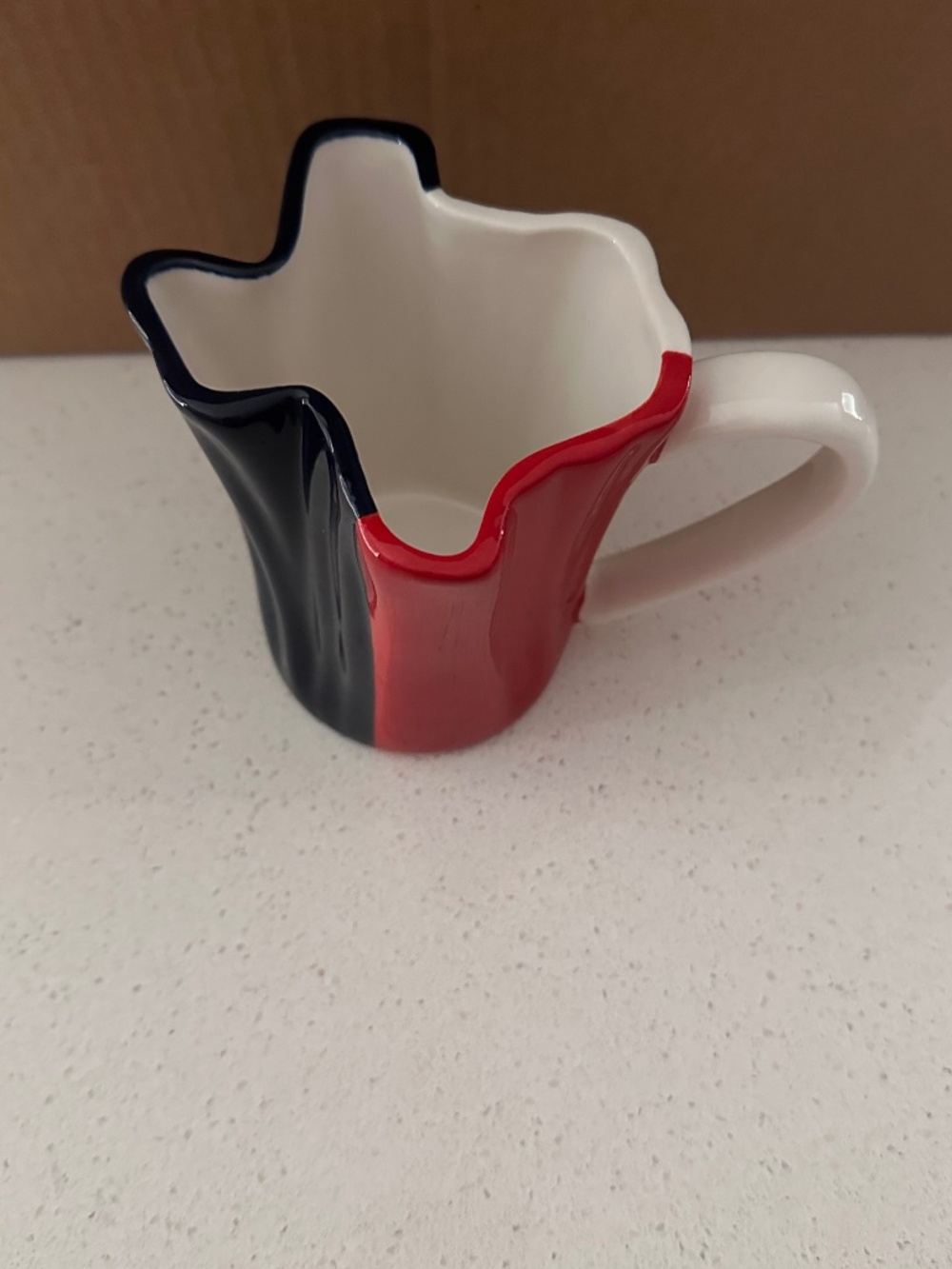 Texas state shaped mug red white and blue